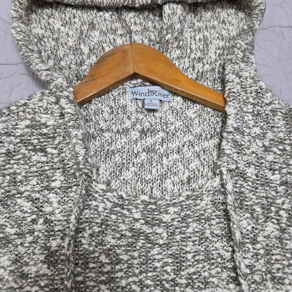 WindiRiver Green and White Long Hooded Sweater with Pocket Woman's Size Large - Picture 5 of 7